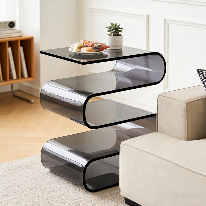 Table d'appoint en acrylique en forme de S, sans assemblage, 50 cm (19,68 po), table de chevet moderne, porte-revues multifonctionnels pour salon ou chambre, grise