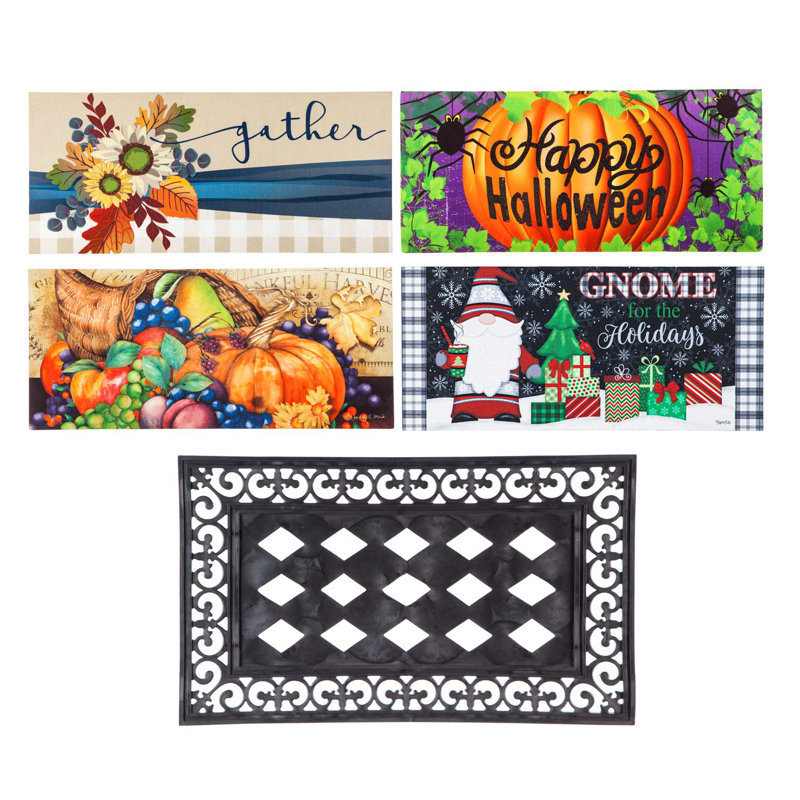 Sassafras Fall Holiday Rubber Outdoor Door Mat Set