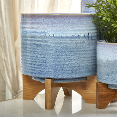 Jardinière moderne en céramique texturée avec support intérieur / extérieur