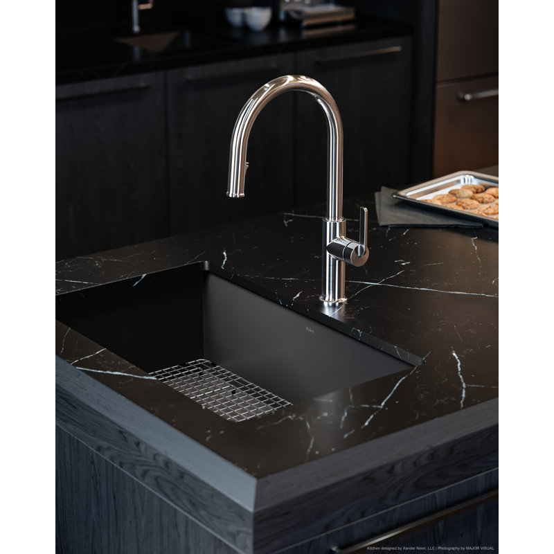 Authentica Pull-Down Kitchen Faucet With C-Spout, Satin Brass US4