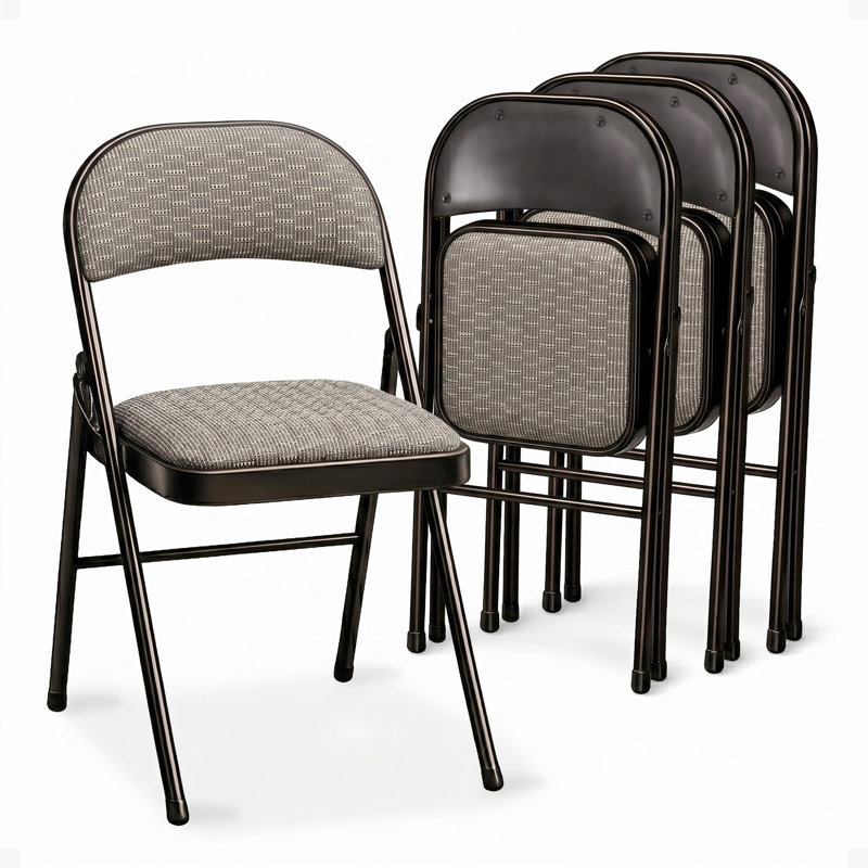 Hershel Sudden Comfort Deluxe Portable Metal Fabric Padded Folding Chair for Home, Outdoor, and Office, Black