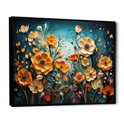 Fleurs jaunes fantaisistes - Art mural encadré fleurs sauvages