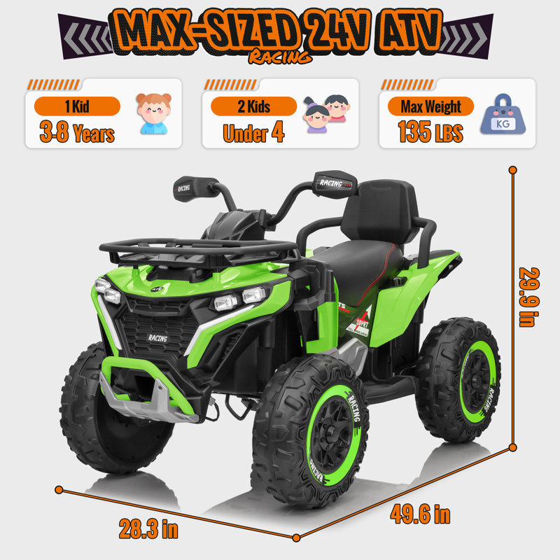 UTV électrique 24V 4WD pour enfants avec télécommande, grand siège et 3 vitesses, Vert