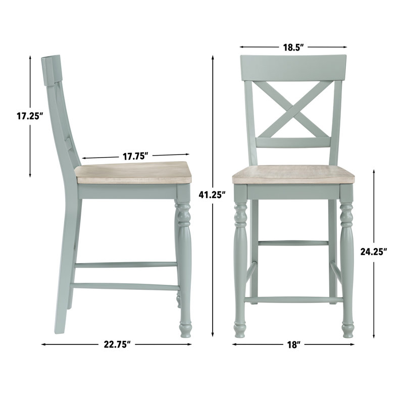 Chaise de comptoir en bois massif Darcy, Vert menthe