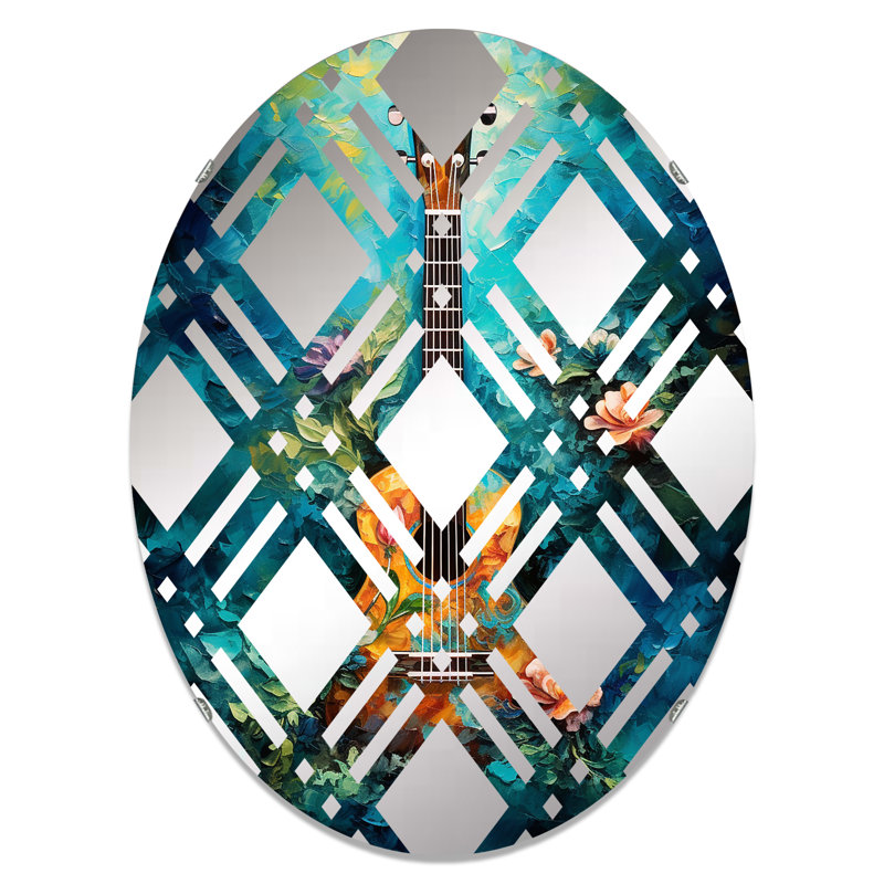 Guitare tropicale euphonique III - Miroir décoratif à carreaux - MIR116730-Ovale, 35,4 po x 23,6 po