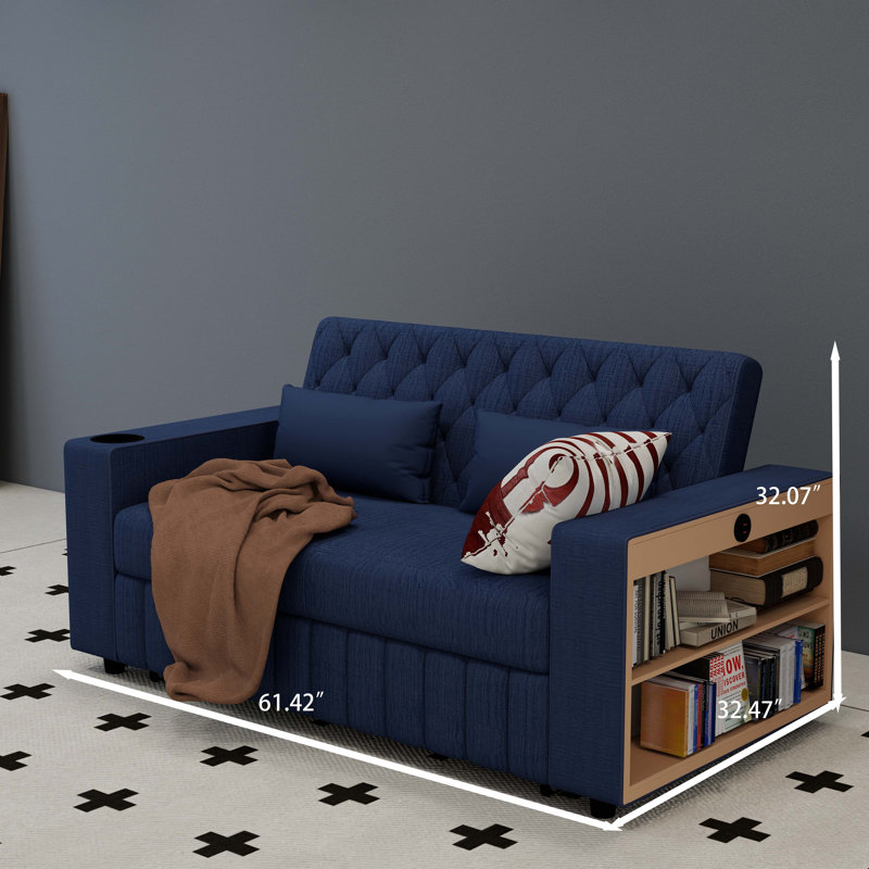 61.4 Inch Double Sofa Bed With Pull-out Design, Convertible To Sleeper, Adjustable Backrest, Modern Style, Suitable For Living Room