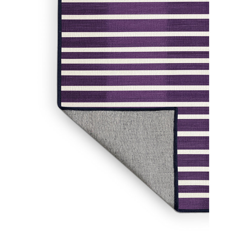 Tapis mauve à rayures horizontales lavable à la machine, Rond 8 pi