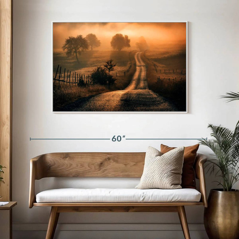 Champ de brouillard, 46 po x 31 po, Cadre flottant blanc