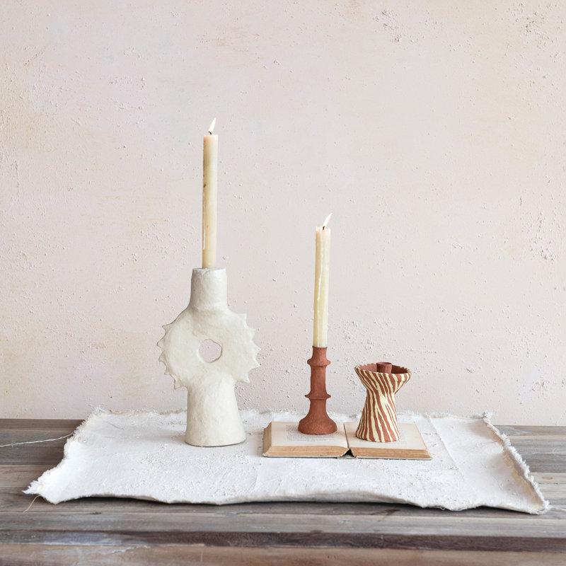 Handmade Paper Mache Spiked Taper Candle Holder