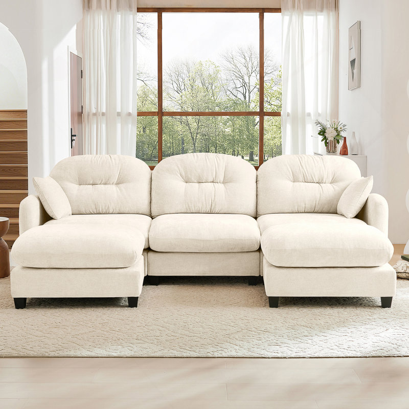 Canapé modulaire en U modulaire avec repose-pieds, tissu en chenille de qualité supérieure, 2 coussins décoratifs, mousse haute densité, dossier rembourré capitonné, facile à installer pour divers espaces