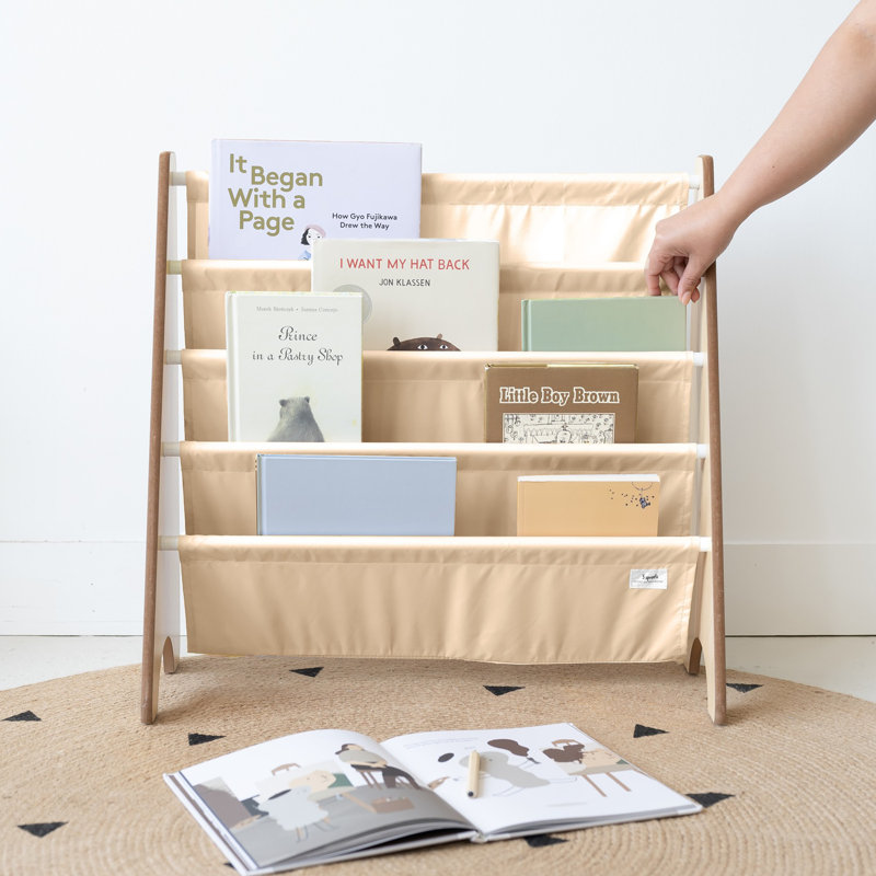 Beige Recycled Fabric Kids 4-Tier Book Rack