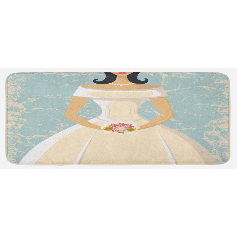 Tapis de cuisine bleu pâle et blanc en toile de style grunge sketchy design