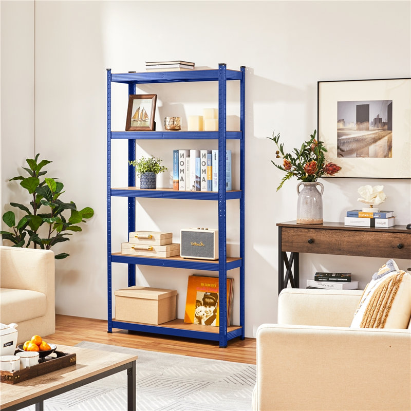 Blue 5-Tier Adjustable Metal and MDF Storage Shelving Unit