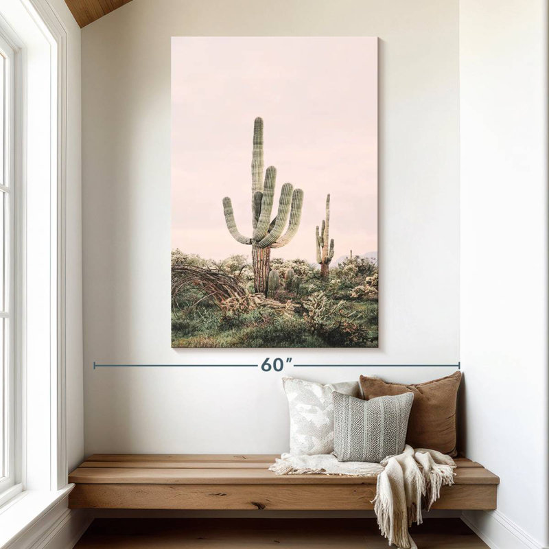 Cactus rosé et timide, H 51 po x l 34 po