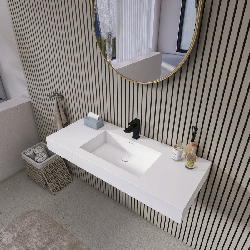 Contemporary Matte White Stone Resin Wall-mount Basin For Sophisticated Bathroom Aesthetics