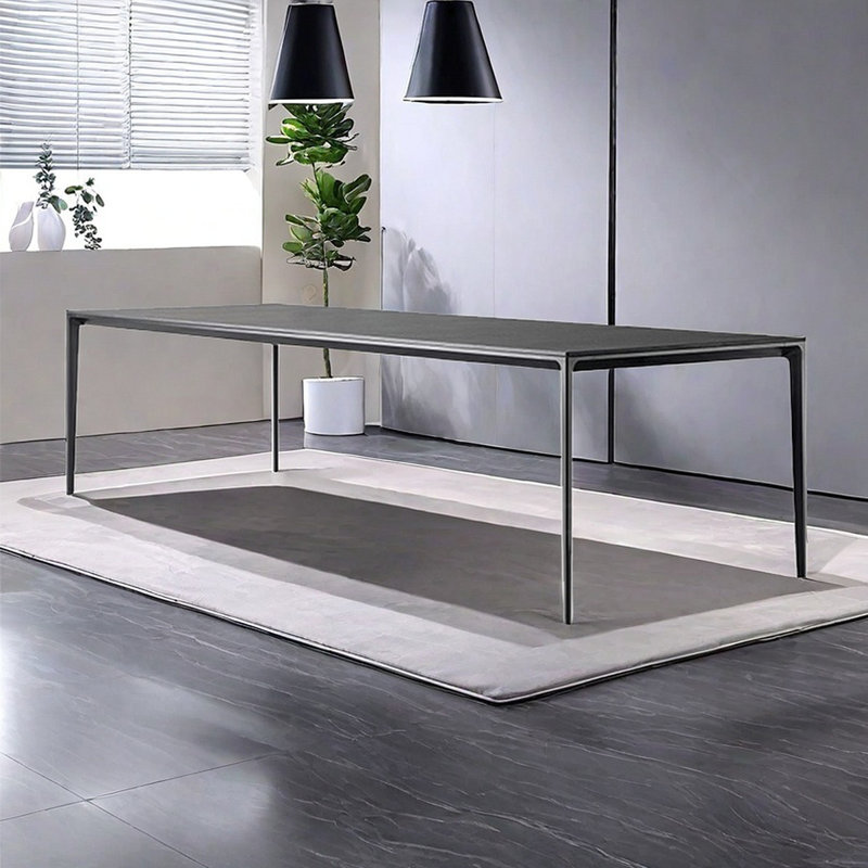 Modern minimalist rectangular black rock table, 29.53"H x 86.62"W x 35.43"L