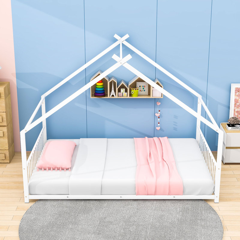 House Bed With Playhouse Design And Headboard, Full, White