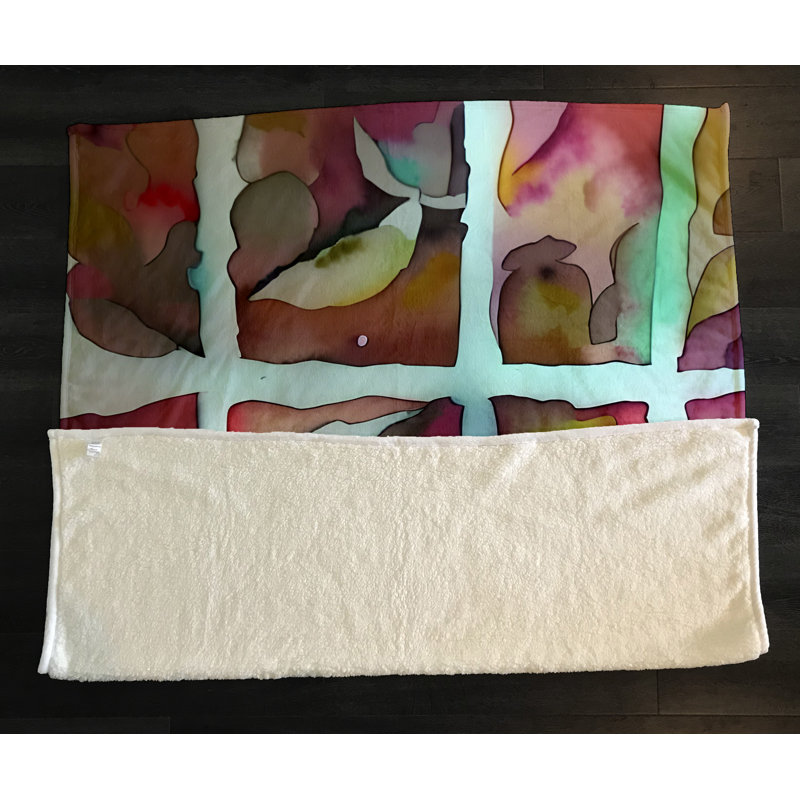 Throw Blanket, 51" W x 60" L, Pink/Green/Yellow, Marble/Striped/Abstract