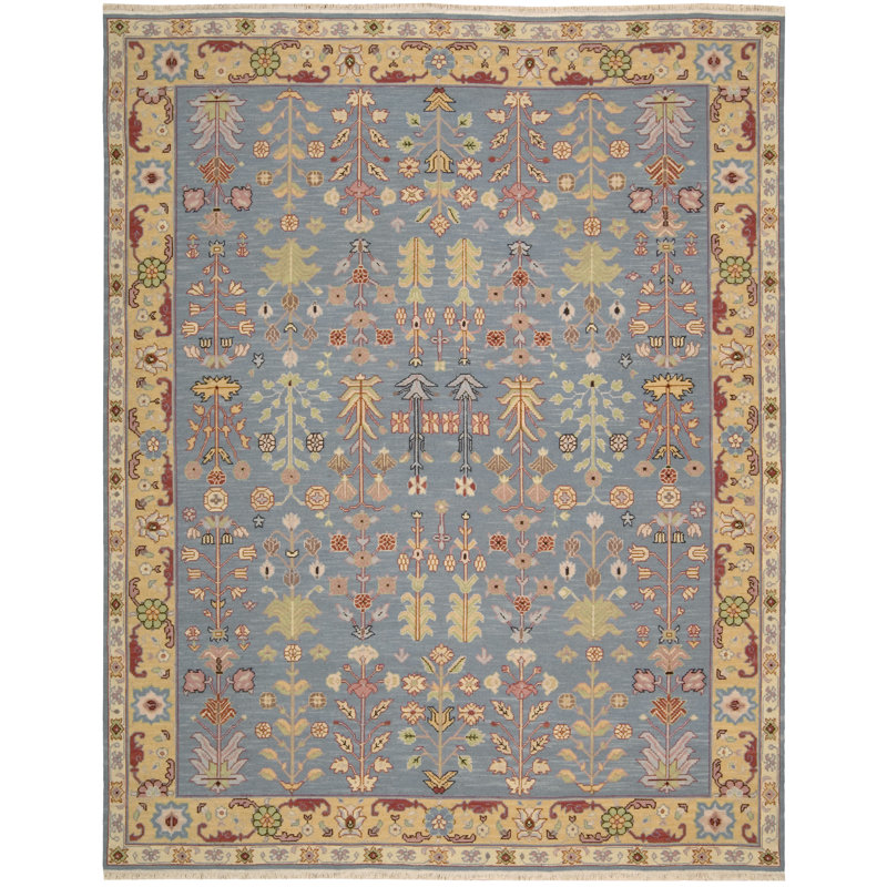 Oriental Hand-Woven Flatweave Wool Gray/Beige Area Rug, Rectangle 9'10" x 13'10"