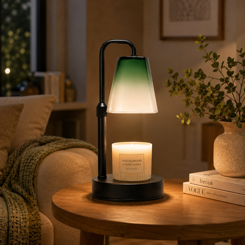Lampe chauffe-bougie avec minuterie et variateur, brûleur à cire pour bougies parfumées en pot, cadeau de pendaison de crémaillère pour femme, hauteur réglable, chambre, cuisine, bureau, décoration esthétique (vert dégradé)