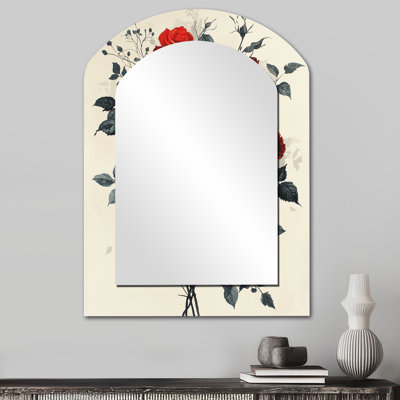 Midnight Red Black Roses Bouquet - grand miroir mural asymétrique Roses, miroir arche unique moderne, impression sur métal