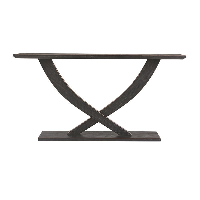  Console contemporaine en bois d'acacia gris anthracite noir, 29.25" H x 57" W x 14.5" D, Black