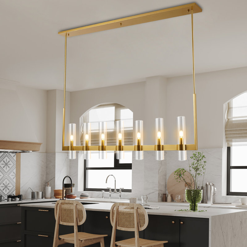 Lustre linéaire pour îlot de cuisine à 7 lumières 59 "Acevedo (ampoules incluses), Doré