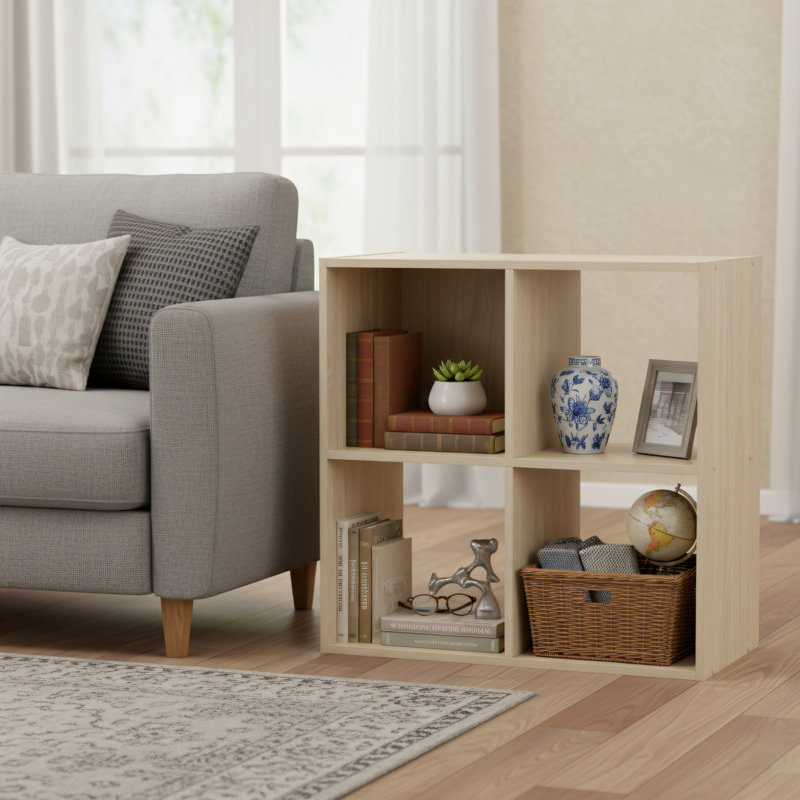 Spring Pine Green, Four-Compartment Storage Rack, Multi-Scene Home Storage Rack, Suitable For Living Room, Study, Bedroom, Simple Floor-Standing Storage Rack With Compartments.
