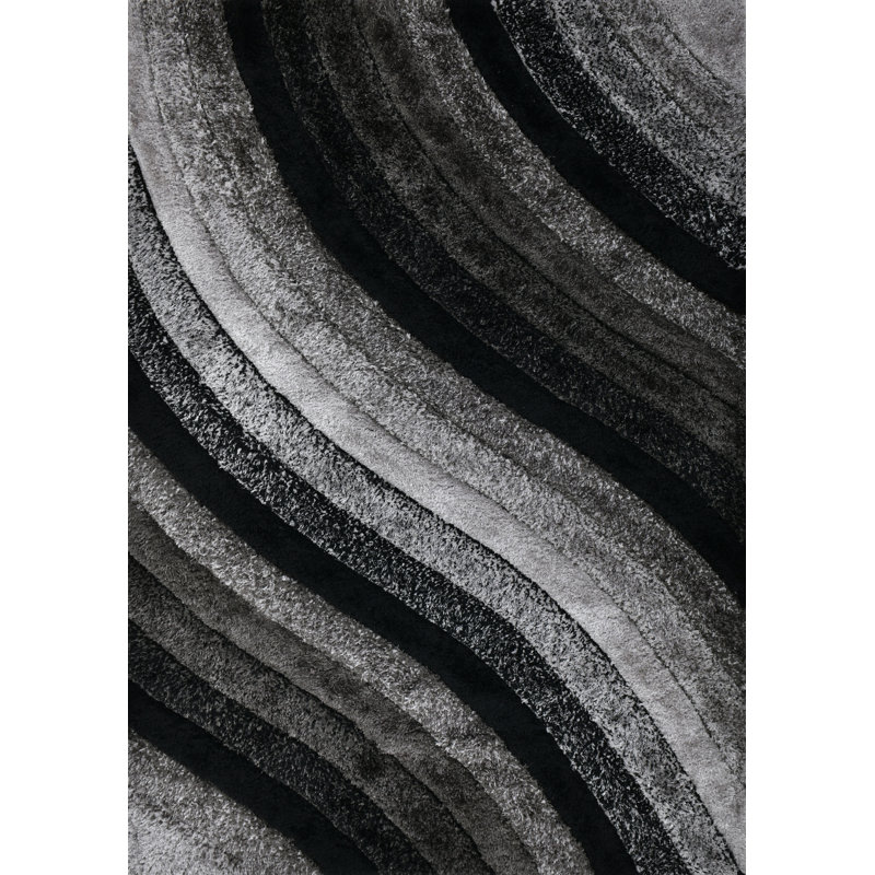 RugGuy Geometric Modern Area Rug - Black & Gray Wavy Stripe - for Living Room, Dining Room - 7'10" x 10'2" , Shed-Free, Easy to Clean