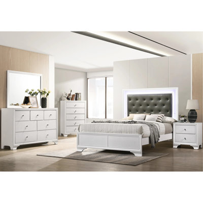 Lit moderne pour lit simple avec tête de lit tapissier en faux diamant et porte-gobelet en crocodile blanc