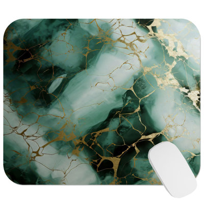 Abstract Emerald Green & Gold Geode Marble Crystals XVIII Modern Gaming Cute Office Laptop Desk Pad Gift Mat Square Rectangle Non-Slip Mousepad