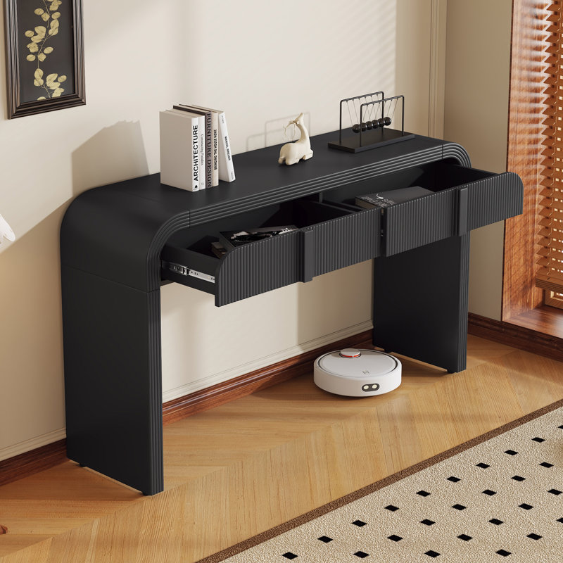 Codel Entry Console Table with Fluted Drawers, Black