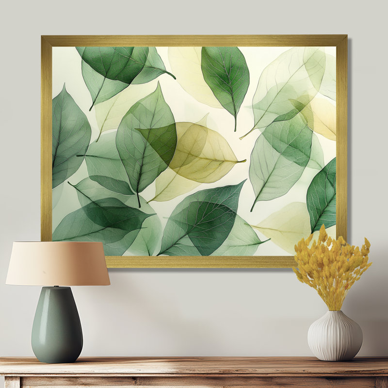 Irlandaise, feuilles transparentes, mosaïque, nature, collage I - feuilles, art mural, H 30 po x l 40 po, Doré