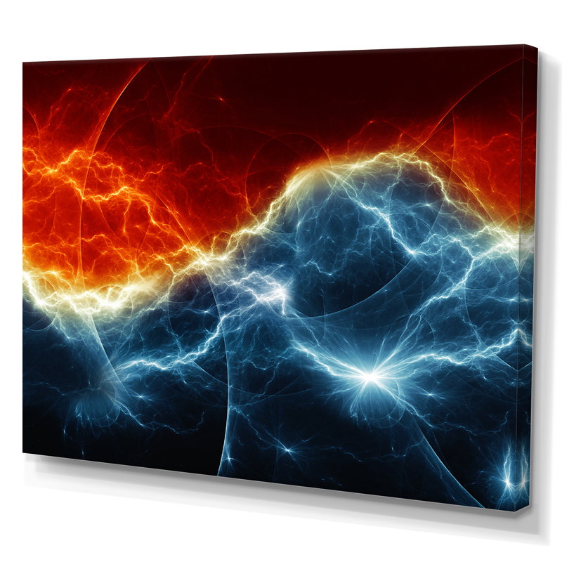 Fire and Ice Fractal Lightning - reproduction d'art sur toile encadrée, H 8 po x l 12 po x P 1 po, Toile tendue