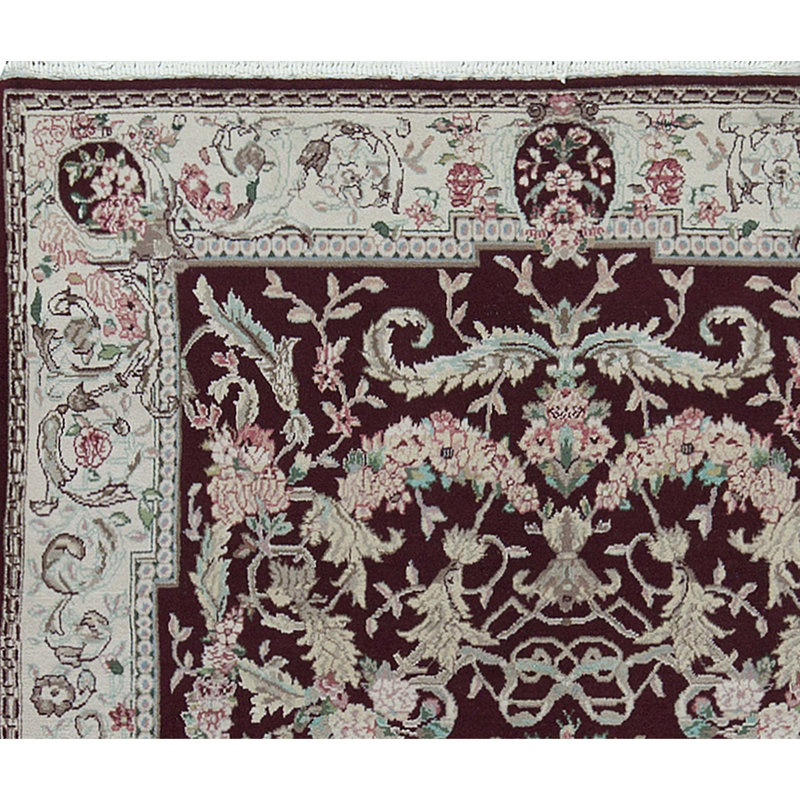 Hand-Knotted High-Quality Wine and Cream Area Rug