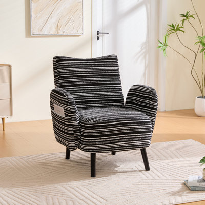 Modern Style Armchair With Sanded Fabric, Side Storage Pocket, Solid Wood Legs, Comfortable Reading Chair For Living Room, Bedroom, Office
