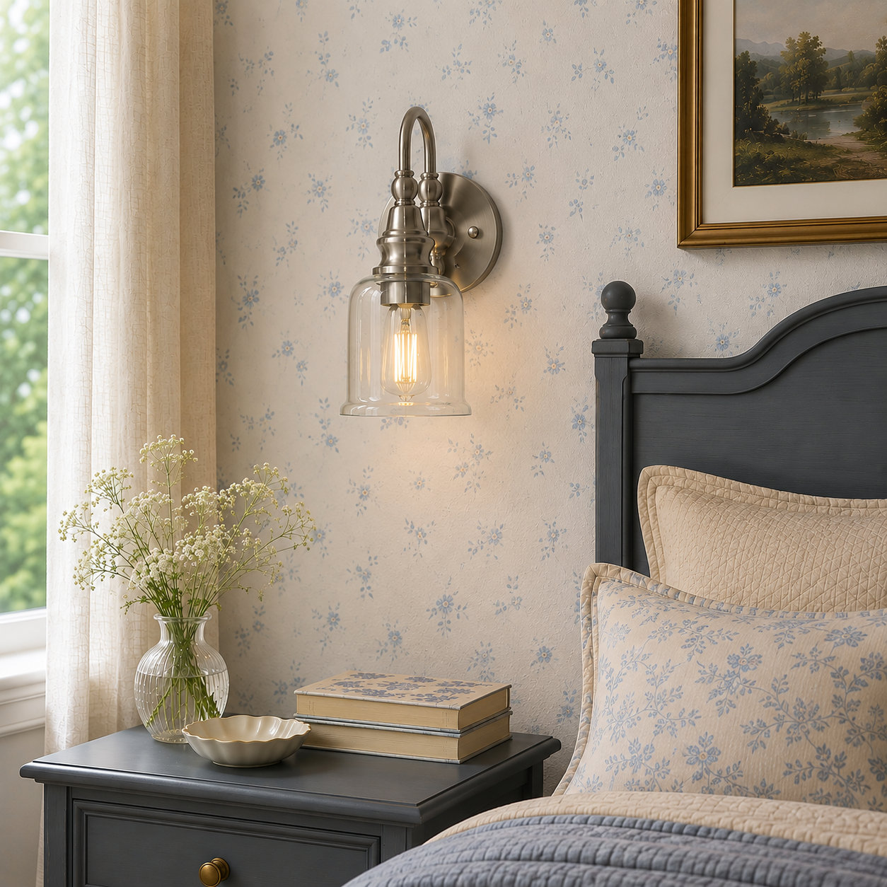 Cassiel Single Light Dimmable Armed Sconce, Nickel