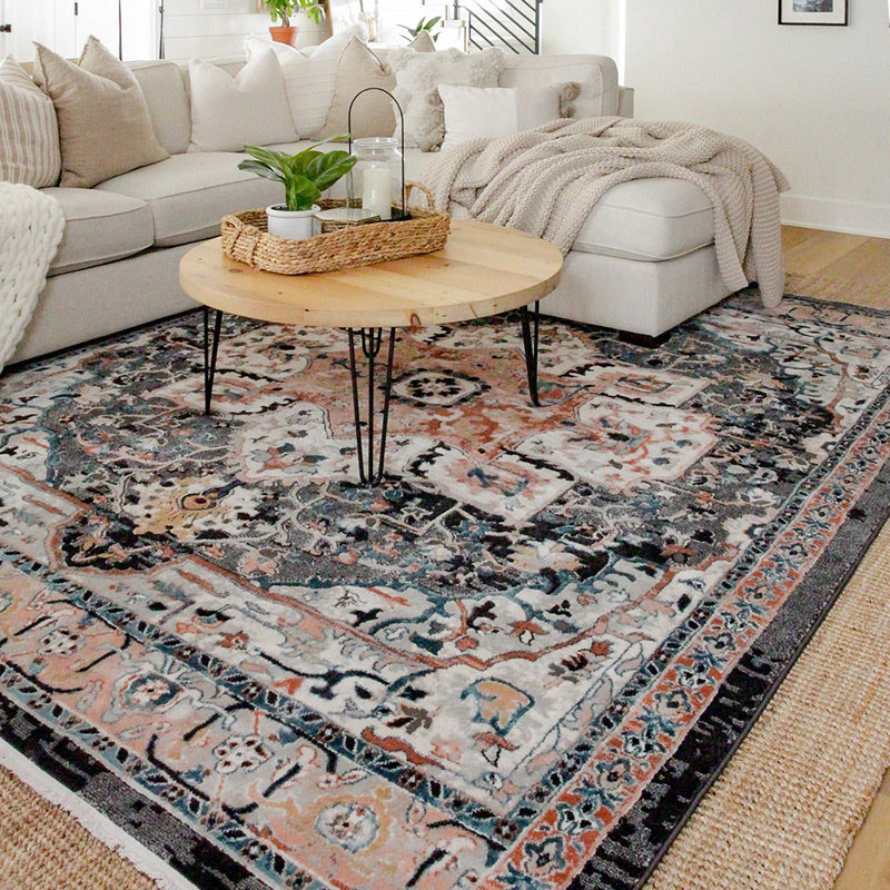Tapis noir rétro à motif floral bohème Espinal Minos, Tapis de couloir 2 pi 7 po x 9 pi 10 po