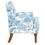 Fauteuil d'appoint à motif floral bleu et blanc, garniture cloutée, pieds en bois massif, design polyvalent pour différents espaces, dossier ergonomique avec coin lecture, assise confortable