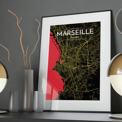 Marseille City Map in Contrast 1 Piece Wall Art