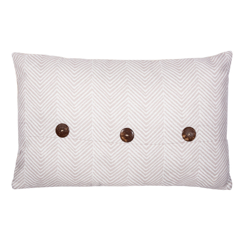 White Chevron Rectangular Pillow with Brown Button Accents