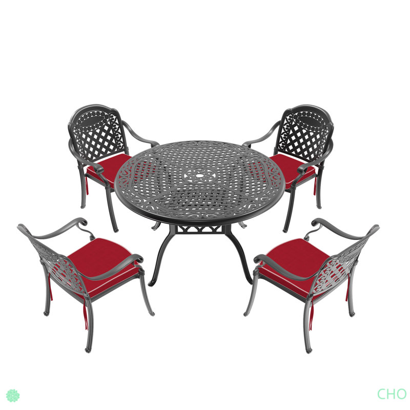 (Coussins de couleurs aléatoires) Ensemble de meubles de patio en aluminium coulé avec coussins