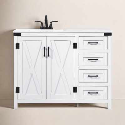Slayton 42 " W Freestanding Standard 1 Single Vanity Bathroom Vanity With Engineered Marble Top
