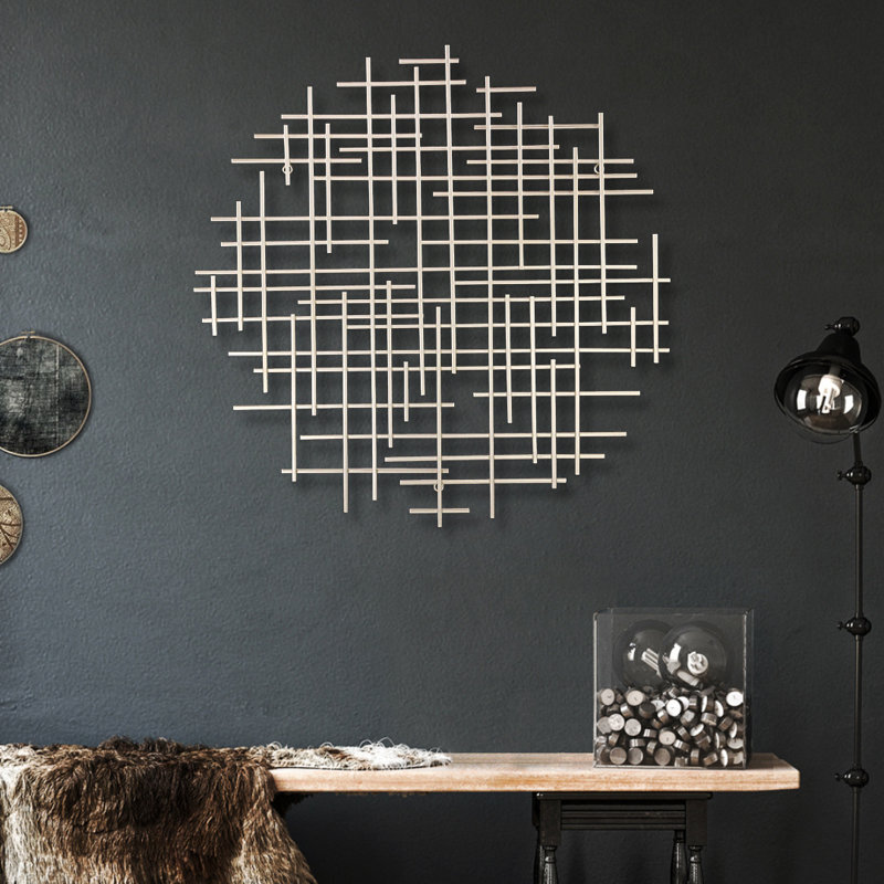 Abstract Lines Round Hanging Dimensional Sculpture, Champagne, 30" H x 29.75" W x 1.25" D