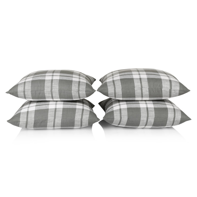 Lowry Plaid Square Throw Pillow Cover, Grey