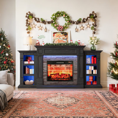 72'' Tv Stand Led For Tvs Up To 80'' With Electric Fireplace And Adjustable Shelves,black