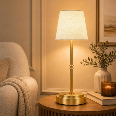 Lampe de table rechargeable sans fil or - paquet de 1 lampe en laiton 7500Mah à piles, lampe de bureau esthétique en laiton antique de 16 pouces pour comptoir de cuisine, meuble-lavabo et salle à manger