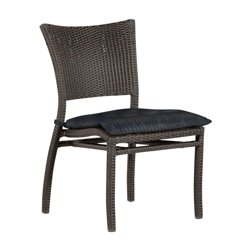 Skye Stacking Patio Dining Side Chair with Cushions, No Welt, Verona Silver, Black Walnut
