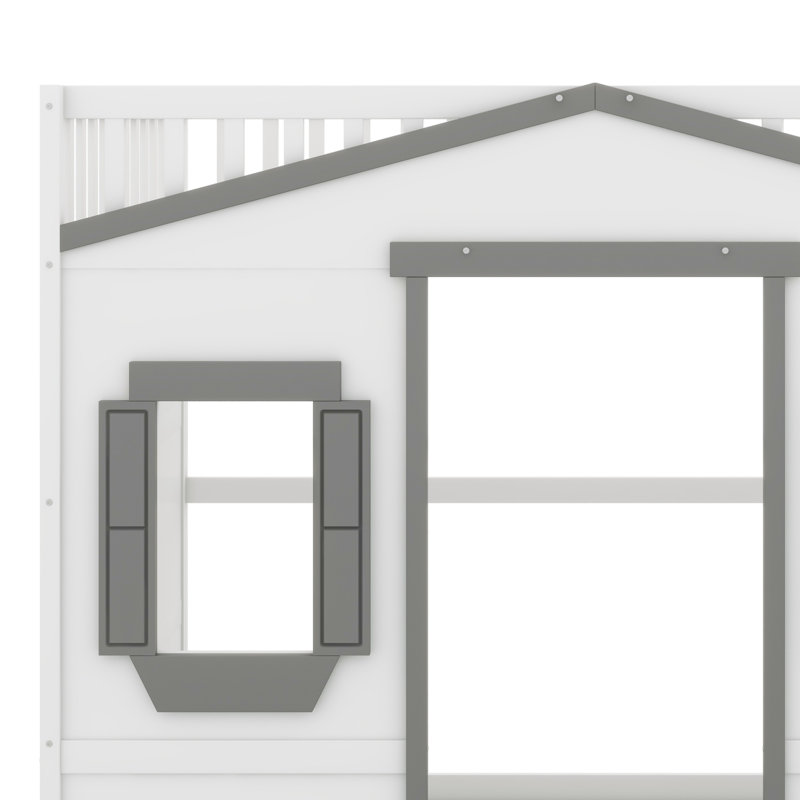 House Loft Bed With Ladder, White/Gray