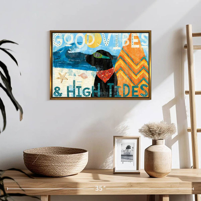 Good Vibes II, 19 po x 13 po, Cadre flottant doré